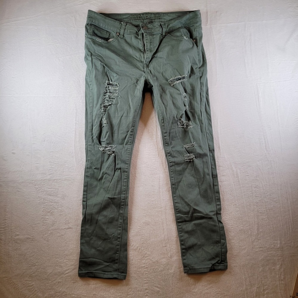 VIP Jeans Olive Green Distressed Skinny Pants Size 15/16 Regular Stretch Distres